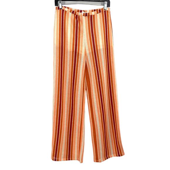 Free People Sunset Orange Knit Striped Summer Pull On Pants Trendy Size S Small - Picture 2 of 7